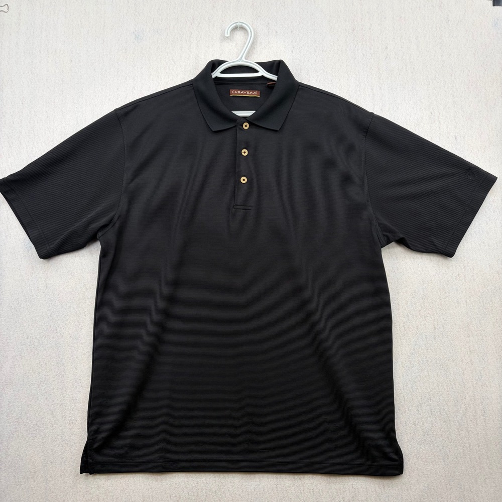 Cubavera Mens XL Black Ribbed Short Sleeve Polo Shirt Pineapple Logo Casual XL